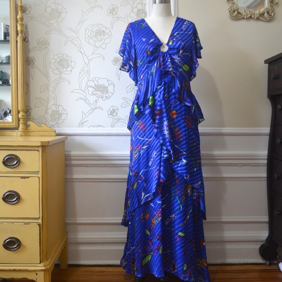 Janelle Printed Tiered Stretch-Silk Maxi Dress NWT - Picture 4 of 8